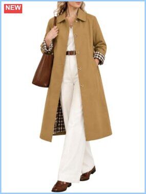 Women's Oversized Long Trench Coat Single Breasted Windproof Lapel Overcoat